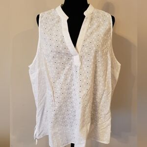 White Sleeveless Eyelet Top by Lane Bryant
